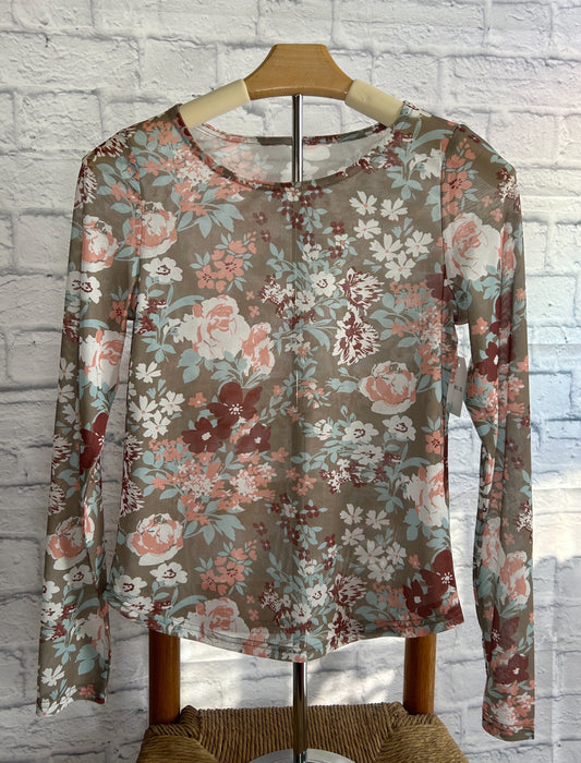 Wild Flower Long Sleeve Mesh Top