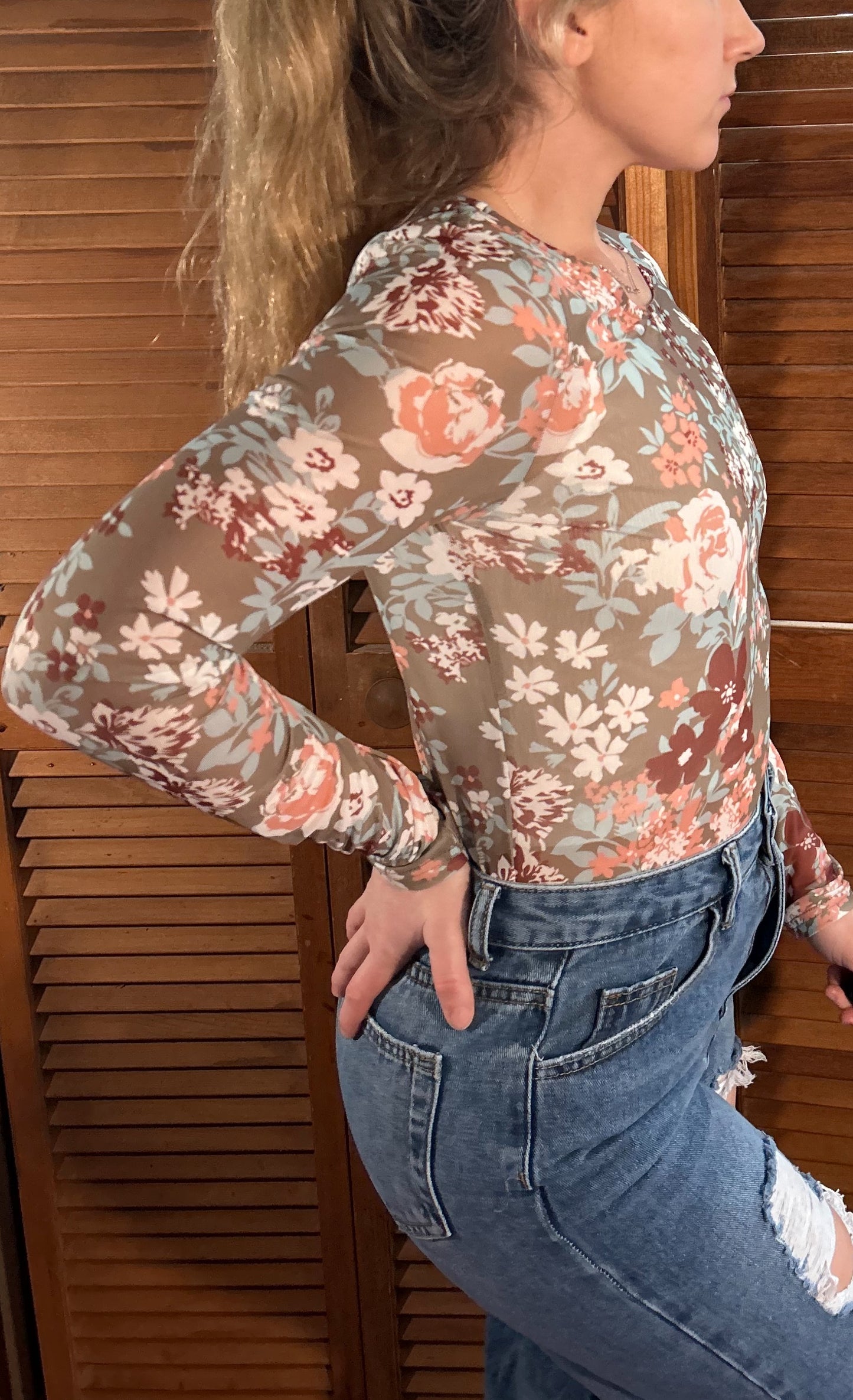 Wild Flower Long Sleeve Mesh Top
